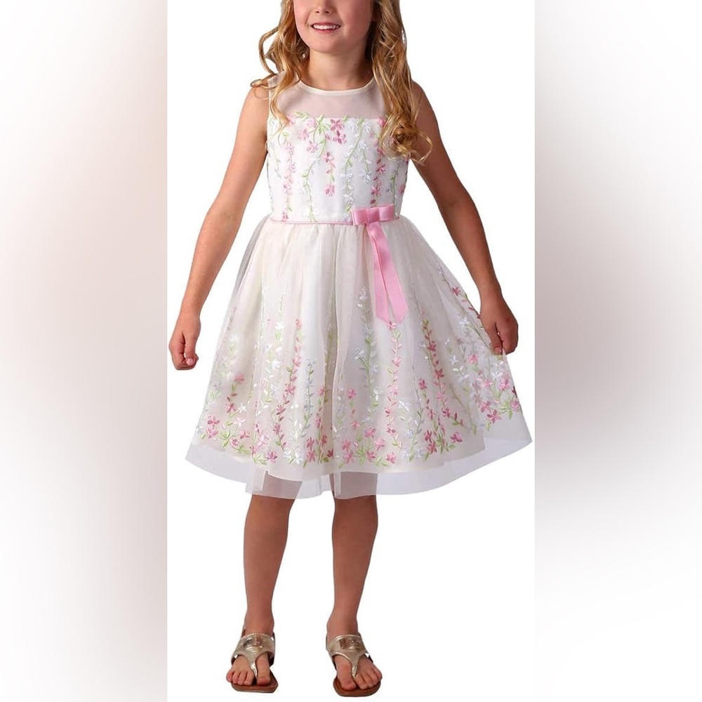 Jona Michelle Girls Dress Holiday Easter Wedding Gown Floral Embroidery Size 8
